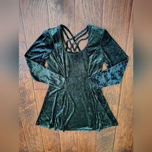 Vintage 90s Forest green velvety long sleeve mini dress Size S